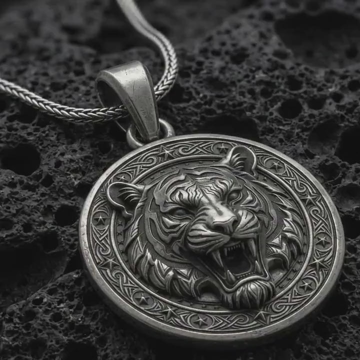 Roaring Tiger Pendant, Sterling Silver Tiger Head Necklace, Wild Animal Jewelry, Mens Statement Gift