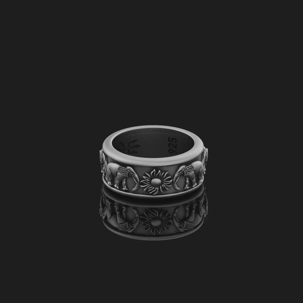 Spinning Elephant Wedding Band Ring, Rotating Majestic Design, Engravable Inside, Symbol of Strength & Loyalty