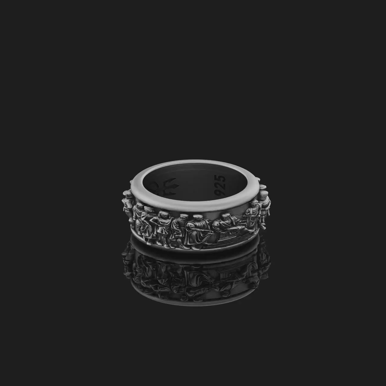 Spinning Ancient Greek Crowd Wedding Band, Engravable Inside, Symbol of History & Unity