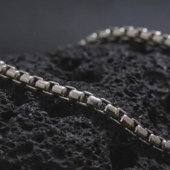 925 Sterling Silver Box Chain Bracelet for Men, Slim Oxidized Square Link Bracelet, Minimalist Wrist Jewelry