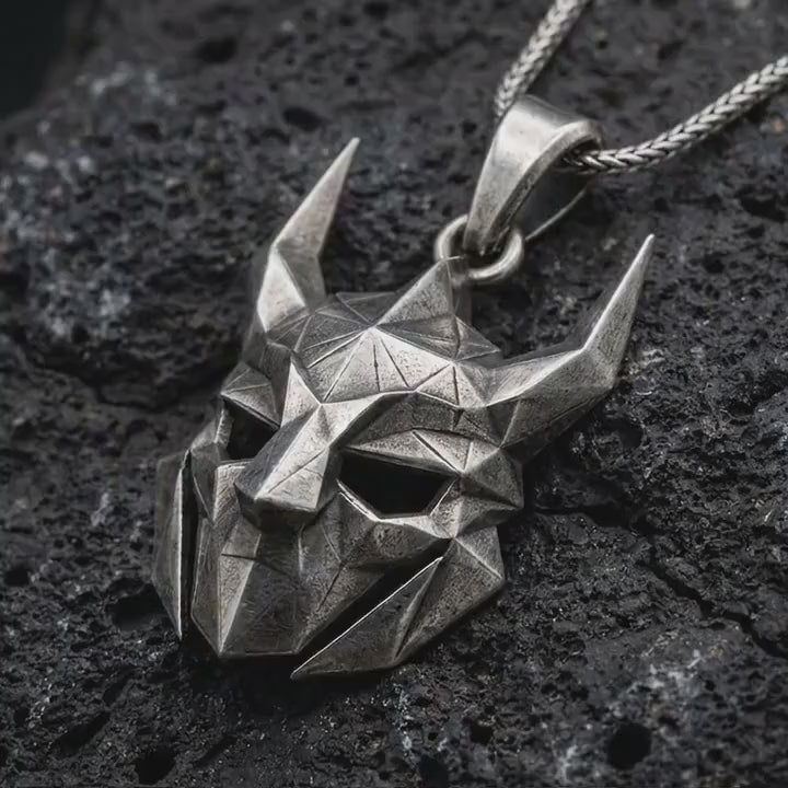 Loki Pendant Necklace, Sterling Silver Norse Trickster Mask Jewelry, Viking Mythology Gift for Men