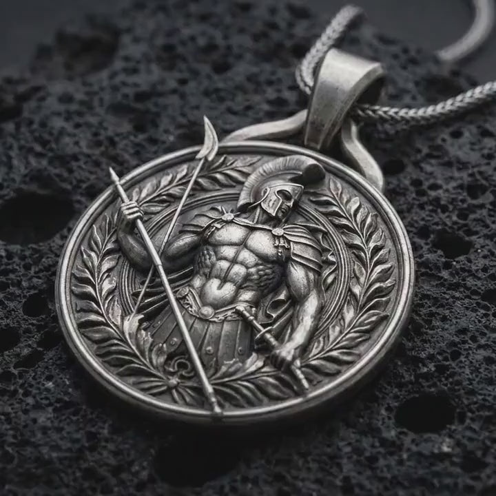 Spartan Warrior Pendant Necklace, Sterling Silver Greek Soldier Jewelry, Courage Amulet Gift for Men