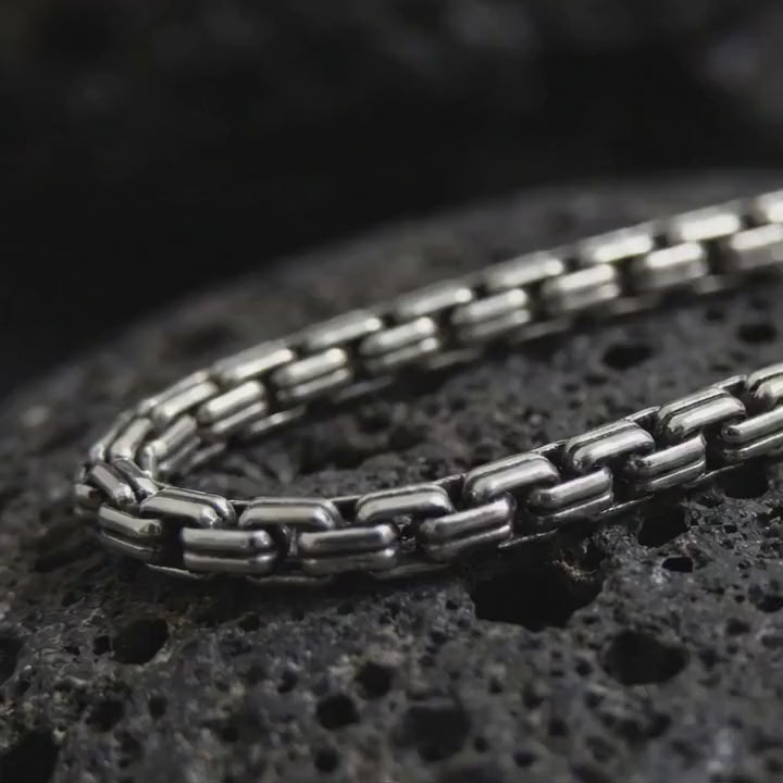 925 Sterling Silver Box Chain Necklace, Structured Venetian Link Chain for Men, Minimal Silver Jewelry Gift