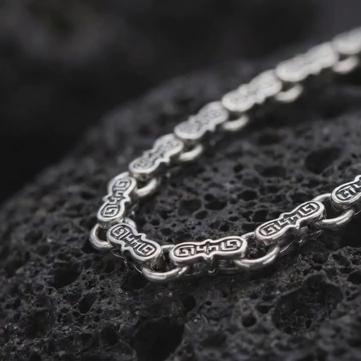 Greek Key Chain Necklace, Sterling Silver Meander Link Chain, Mens Byzantine Necklace Gift