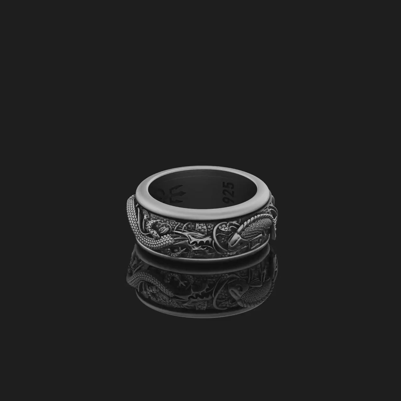 Rotating Dragon and Carp Fish Ring, Symbol of Power and Prosperity, Unique Wedding Engagement Band, Fusion of Myths