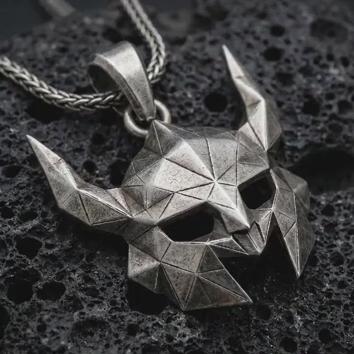 Helm of Awe Mask Pendant, Sterling Silver Aegishjalmur Viking Jewelry, Norse Protection Gift for Men
