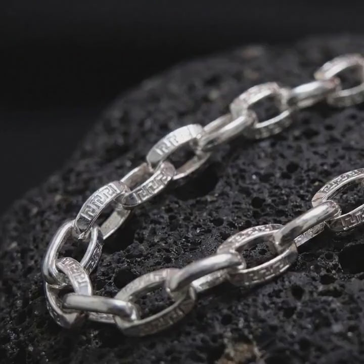 Greek Key Chain Necklace, Sterling Silver Byzantine Link Chain, Mens Silver Necklace Gift