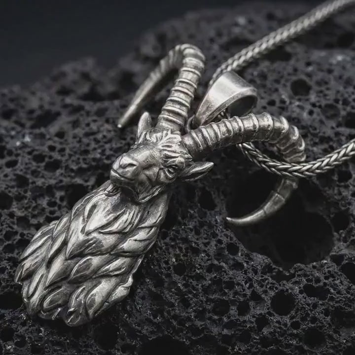 Sterling Silver Ram Horn Pendant Necklace, Celtic Aries Talisman Charm, Rustic Goat Medallion