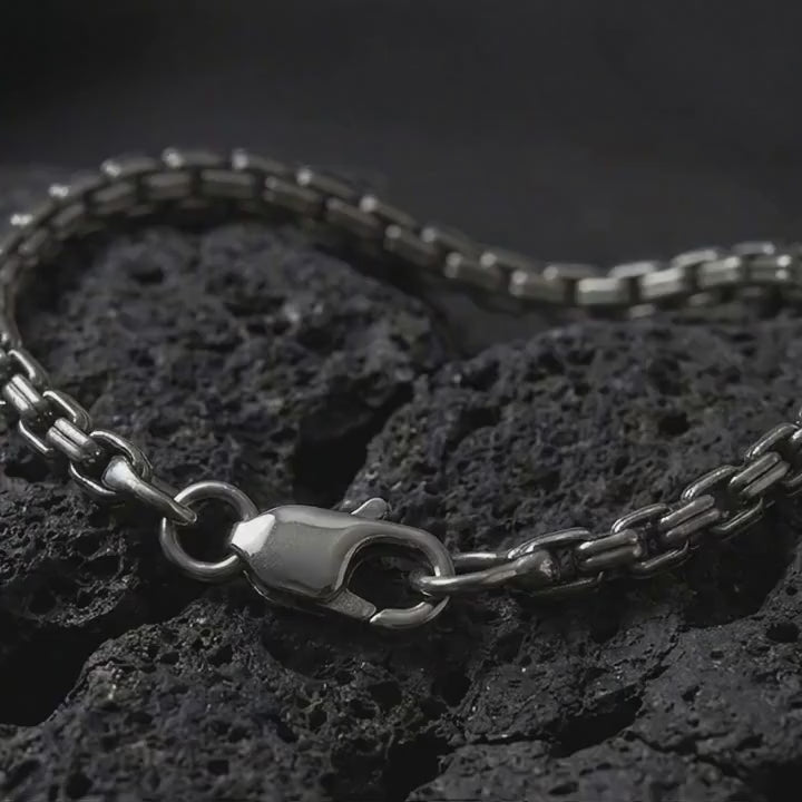Men’s Box Chain Bracelet, Sterling Silver Slim Link Bracelet, Minimalist Everyday Jewelry Gift for Him