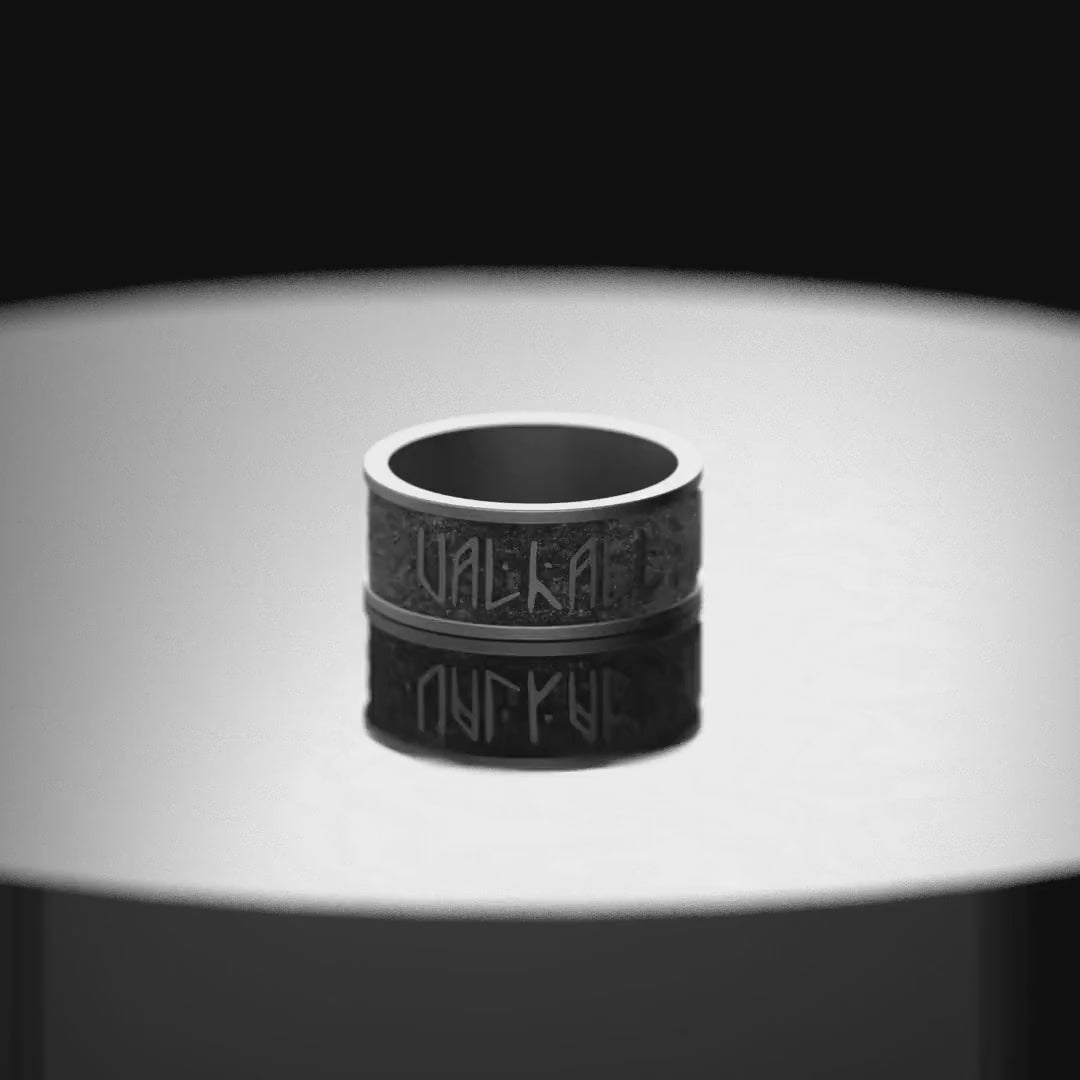Valhalla Awaits Me Ring – Sterling Silver Viking Norse Mythology Band with Runes