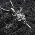 Load and play video in Gallery viewer, Sterling Silver Oni Mask Pendant Necklace, Japanese Demon Samurai Warrior Amulet
