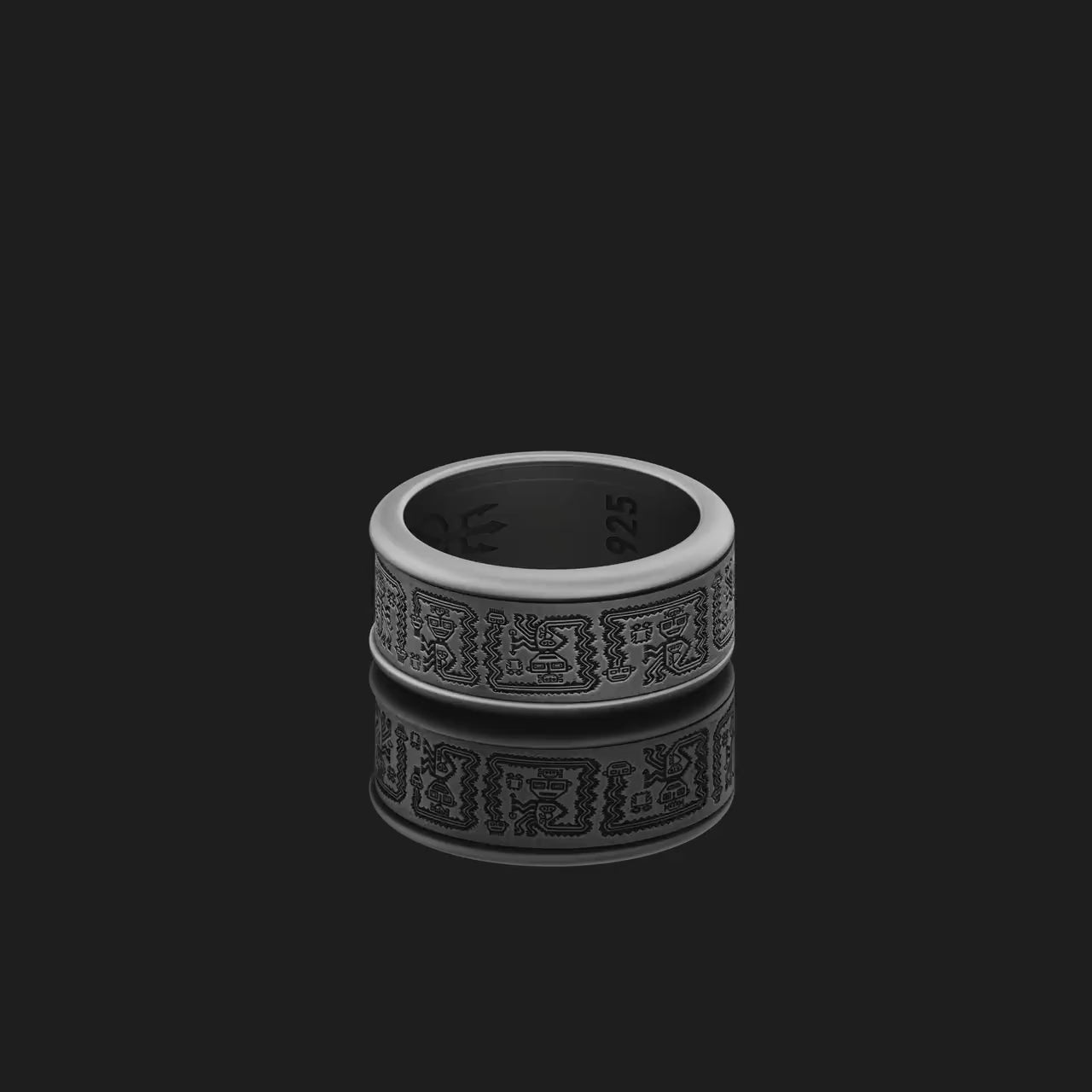 Rotating Aztec Pattern Band Ring, Wedding Ring, Engraved Inside, Unique Customizable Design, Ancient Inspired