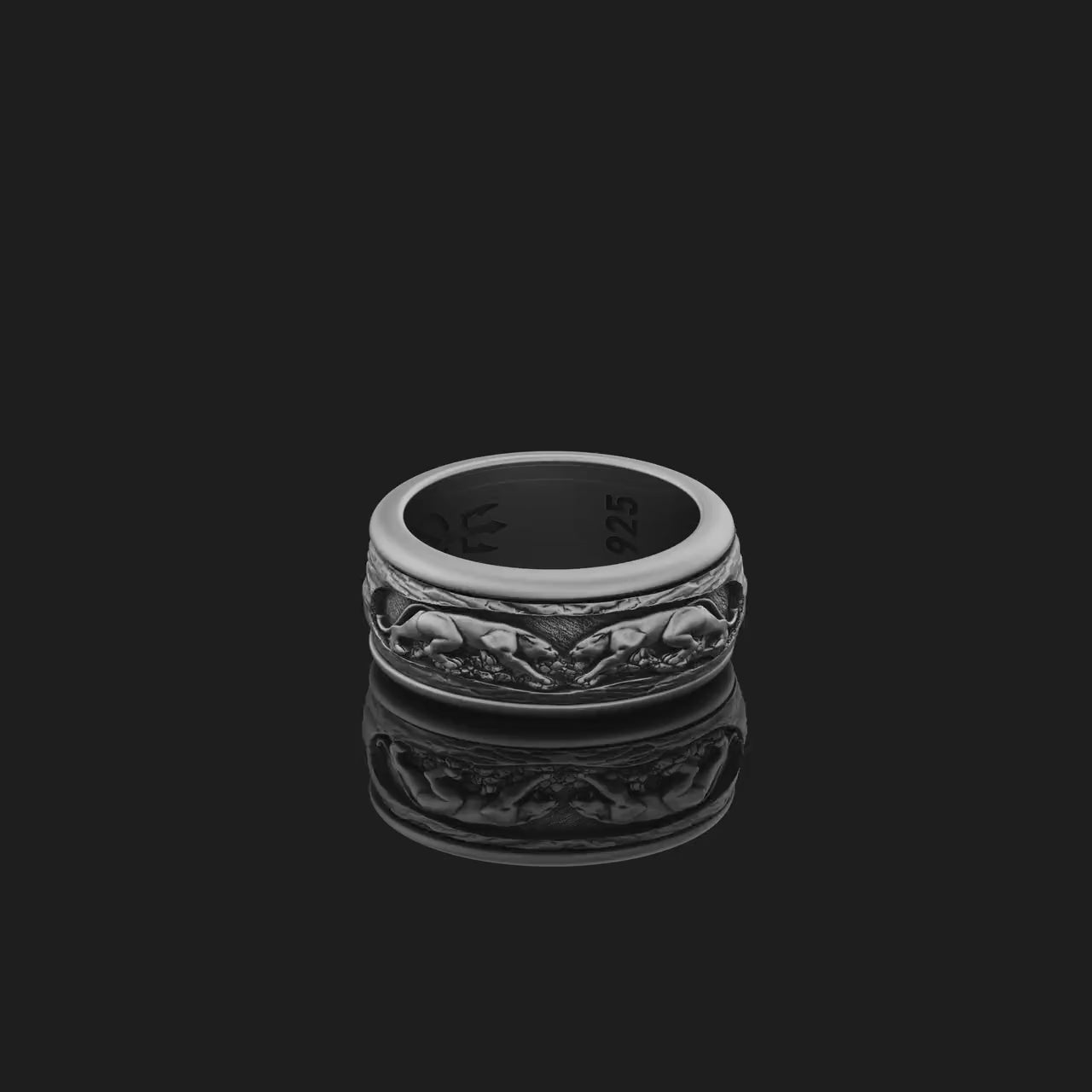 Spinning Jaguar Wedding Band Ring, Rotating Design, Engravable Inside, Symbol of Power & Grace