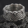 Load and play video in Gallery viewer, Dragon Scale Ring, Sterling Silver Claw Band, Fantasy Reptile Jewelry, Gothic Matching Couple Gift
