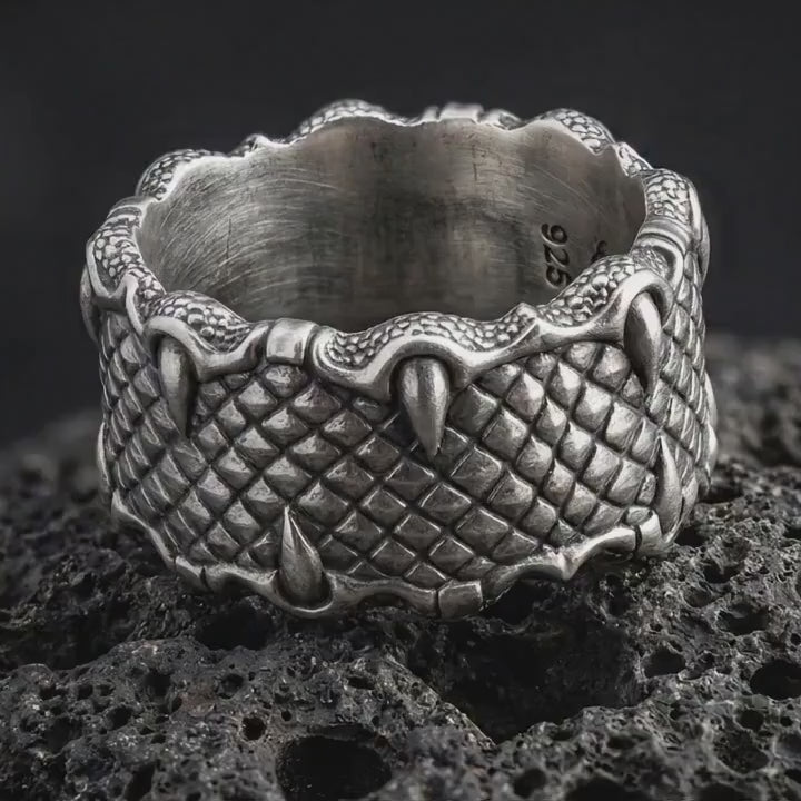 Dragon Scale Ring, Sterling Silver Claw Band, Fantasy Reptile Jewelry, Gothic Matching Couple Gift