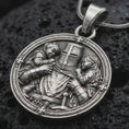 Load and play video in Gallery viewer, Templar Knight Protecting Children Pendant, Sterling Silver Medieval Guardian Necklace, Father's Day Gift
