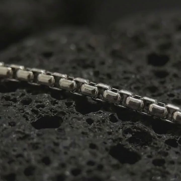 925 Sterling Silver Venetian Box Chain Necklace, Geometric Link Chain for Men, Minimal Everyday Silver Chain