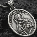 Load and play video in Gallery viewer, Saint Homobonus Medal Necklace, Sterling Silver Patron Saint of Business Owners, Catholic Merchant Pendant
