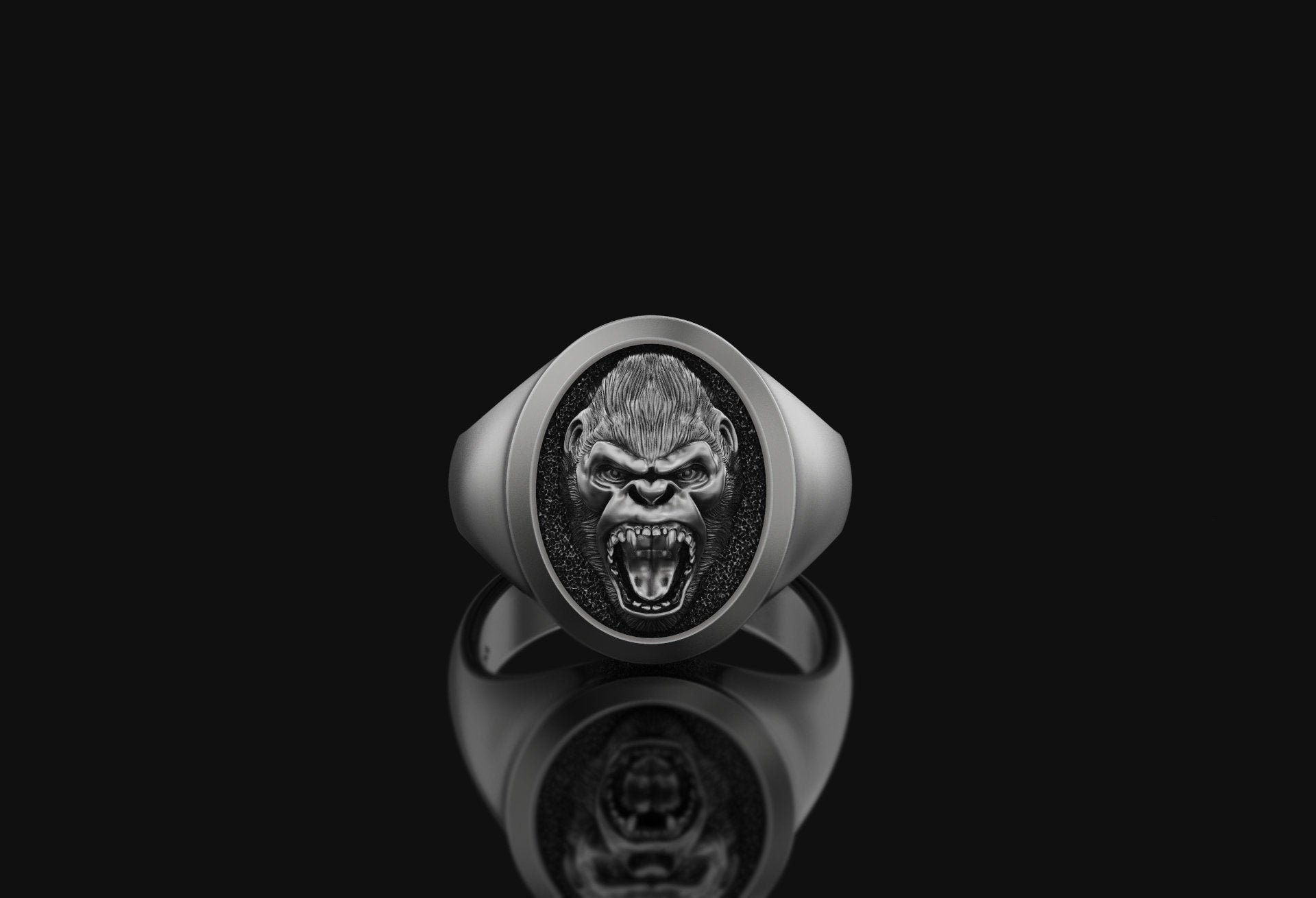 Gorilla Head Signet Ring