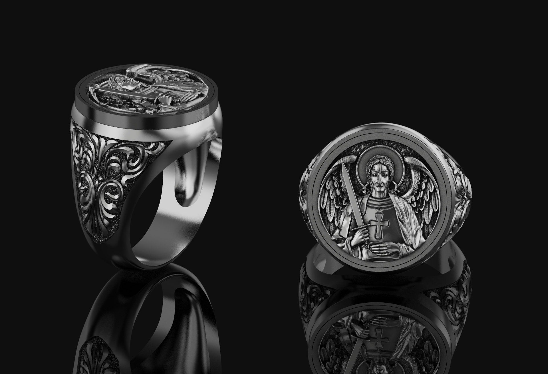 Saint Michael Ring Polished Finish