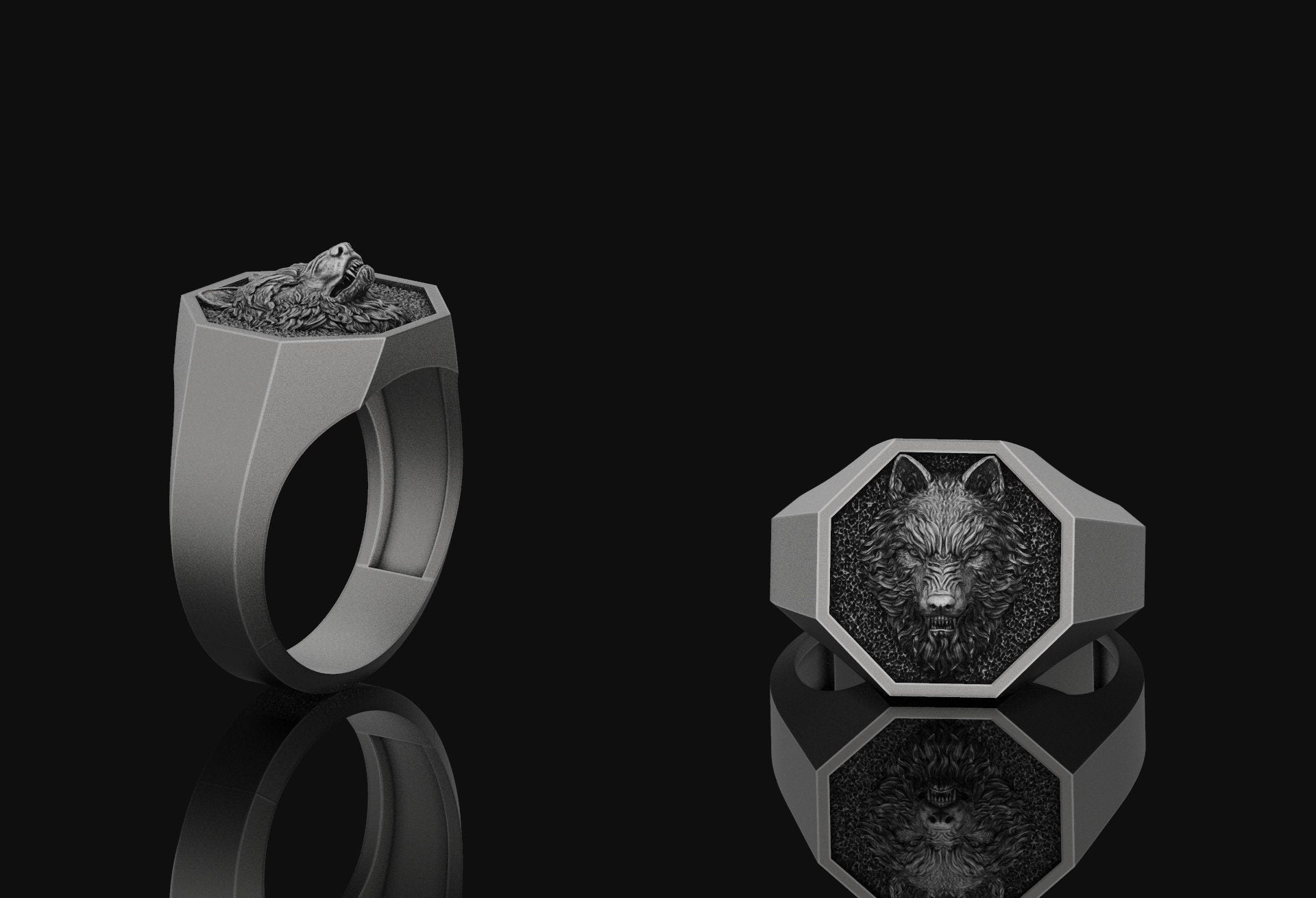 Wolf Signet Ring Oxidized Finish