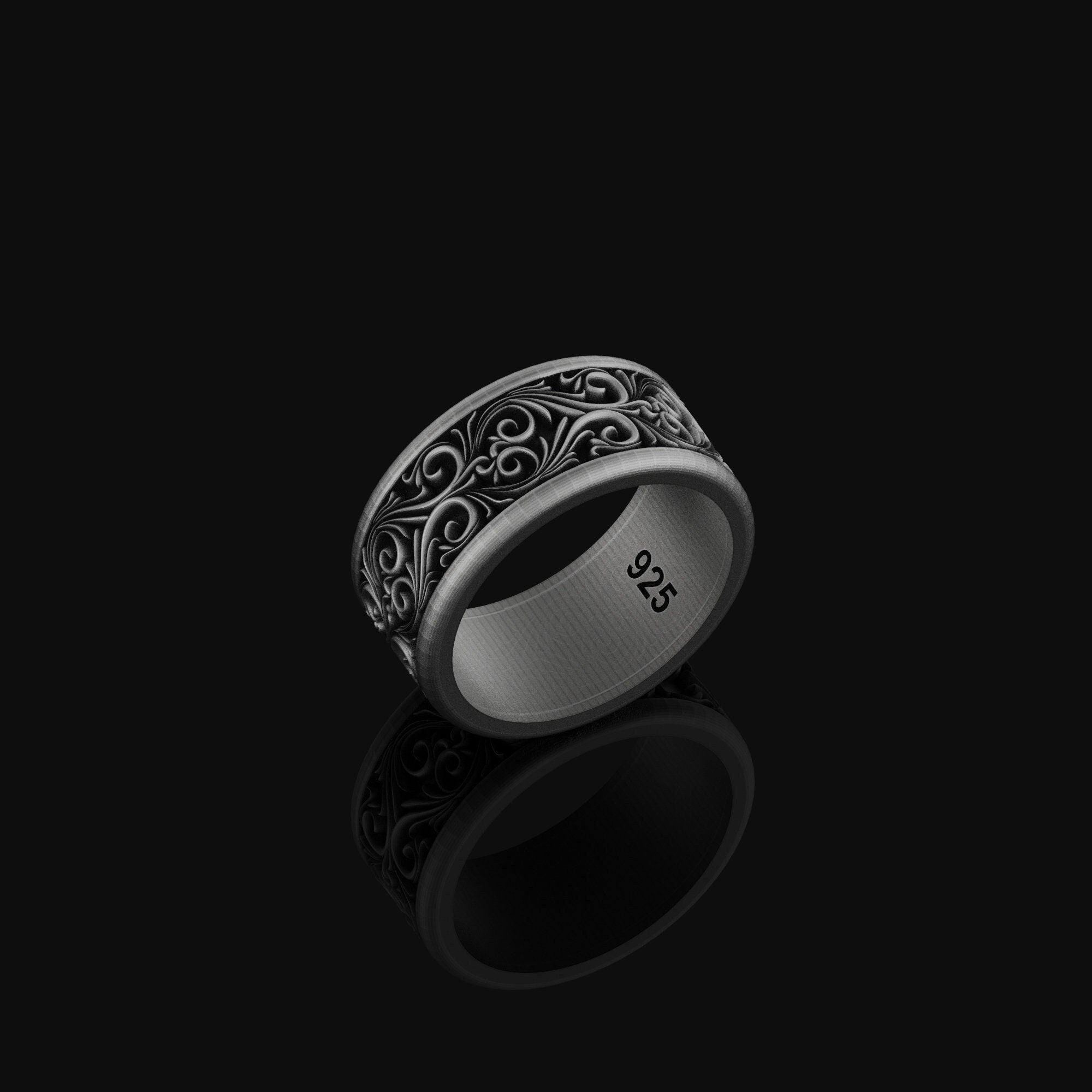 Leaves Band - Engravable Oxidized Finish