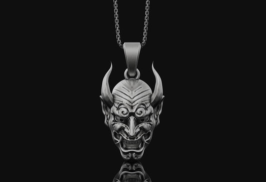 Oni Mask Necklace Oxidized Finish