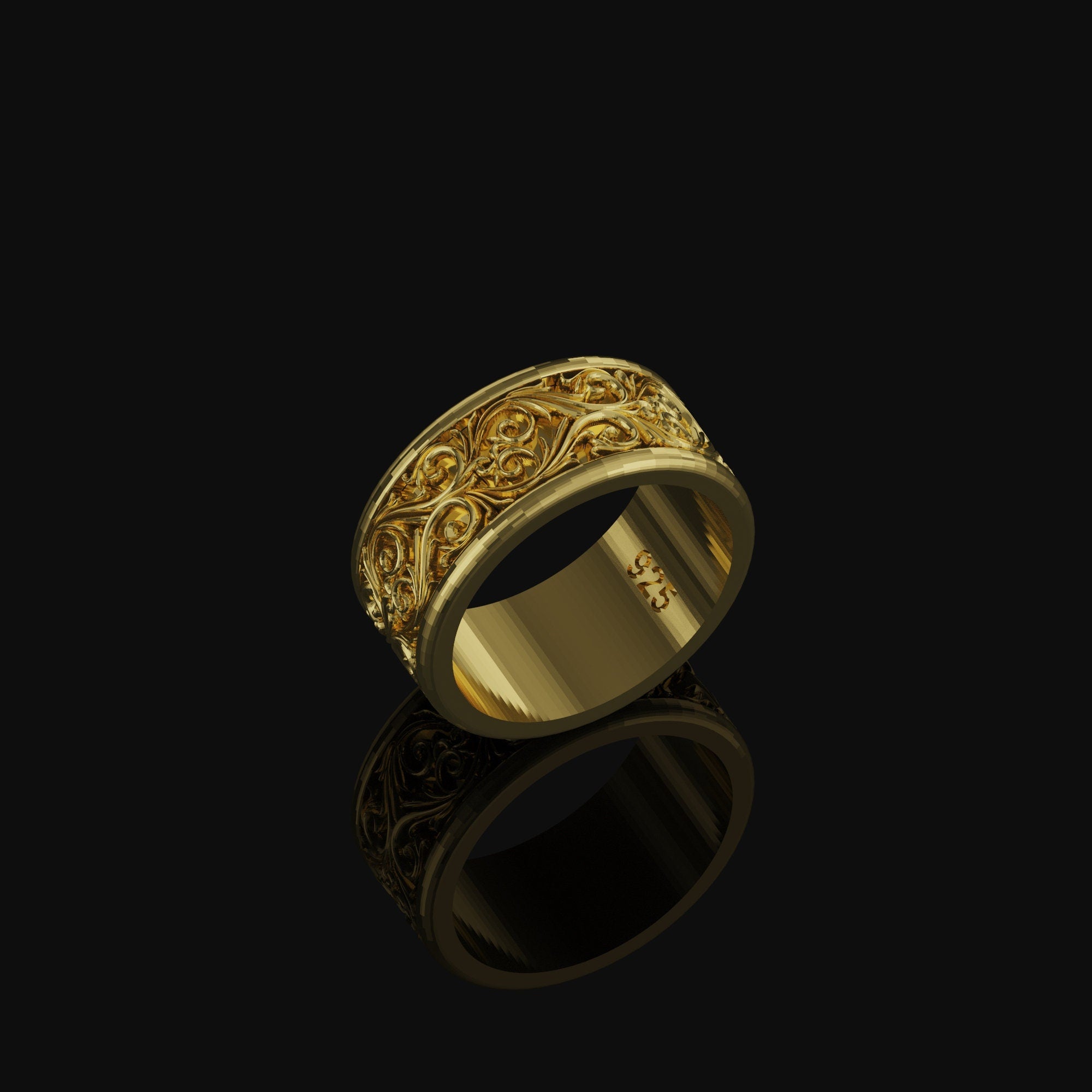 Leaves Band - Engravable Gold Finish