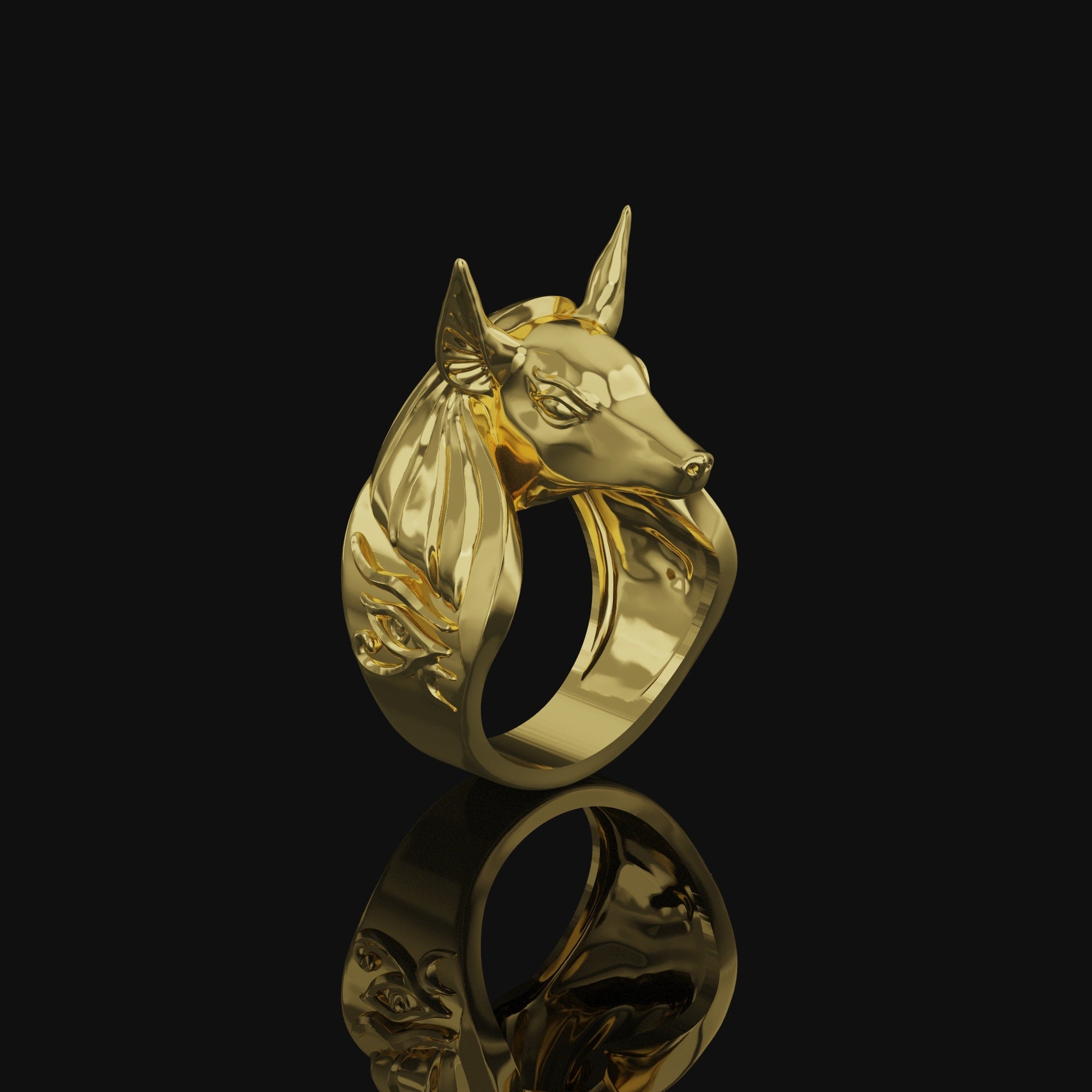 Anubis And Eye Of Ra Sterling Silver Ring Gold Finish