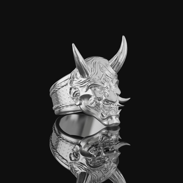 Oni Mask Ring Polished Finish