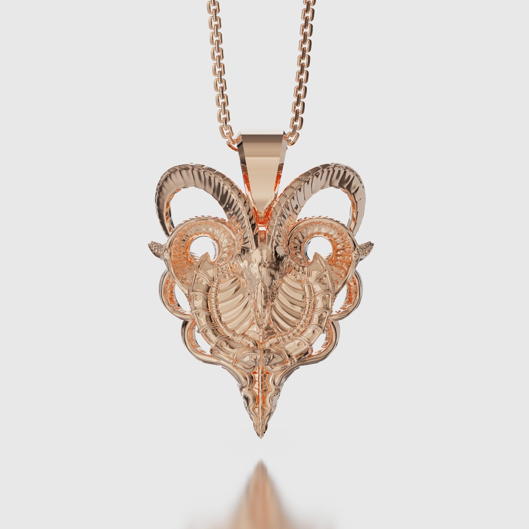 Biomechanical Goat Pendant Rose Gold Finish