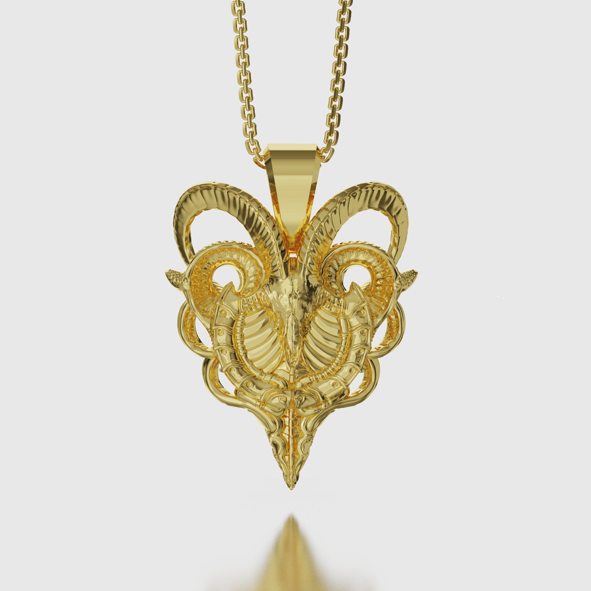 Biomechanical Goat Pendant Gold Finish