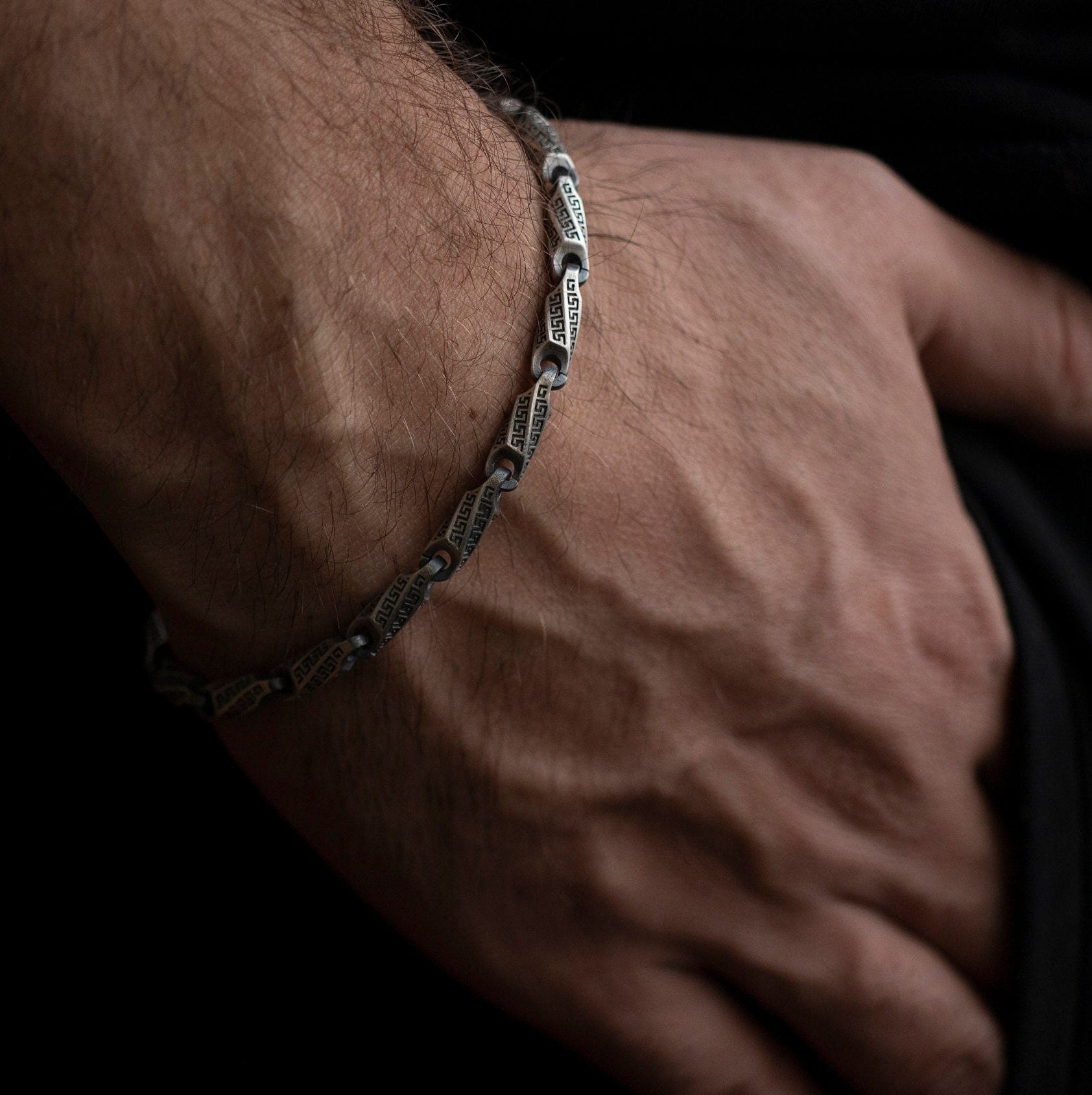 Greek Key Chain Bracelet | Mens Unisex Classic Link | Angelios Jewelry
