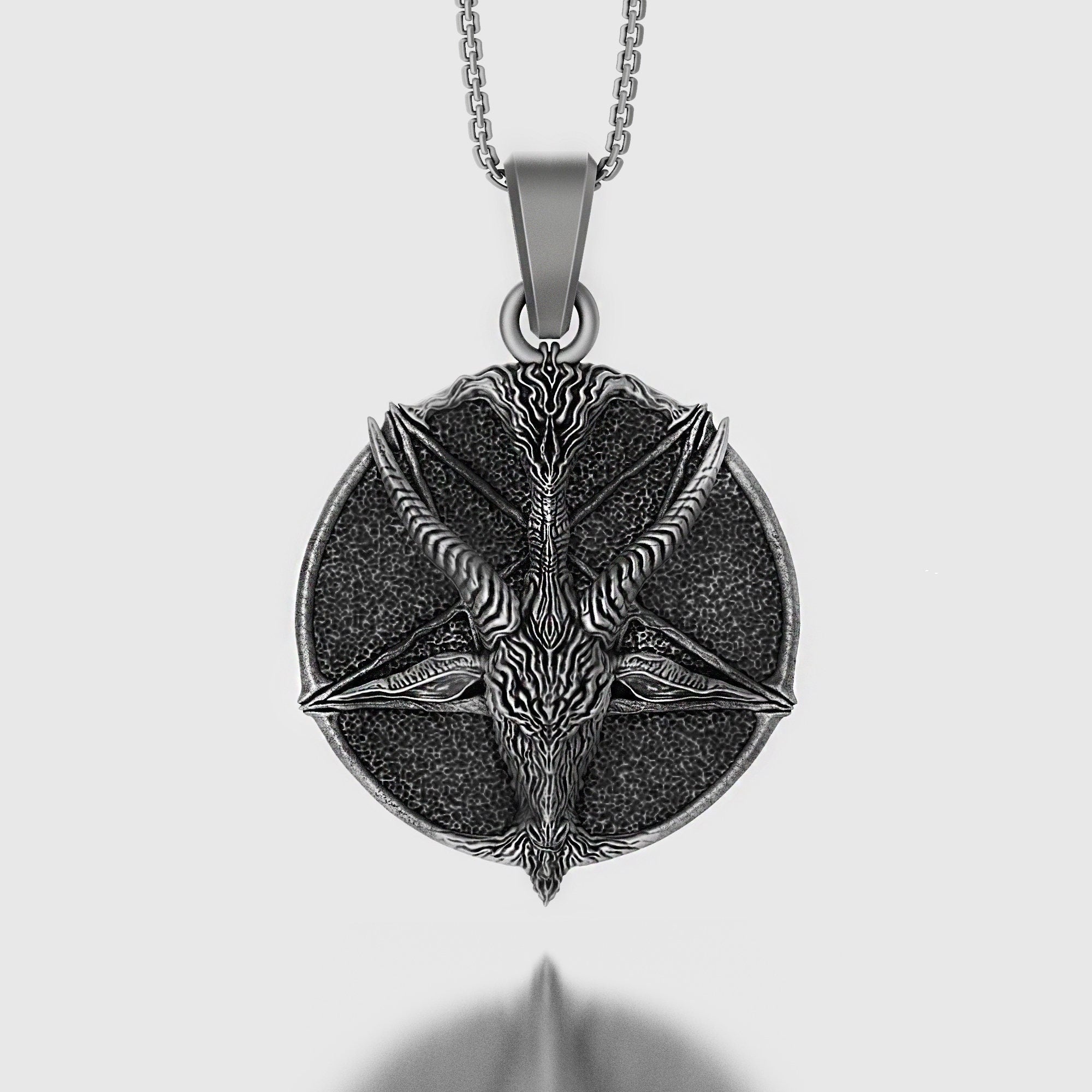 Devil Baphomet Necklace Oxidized Finish