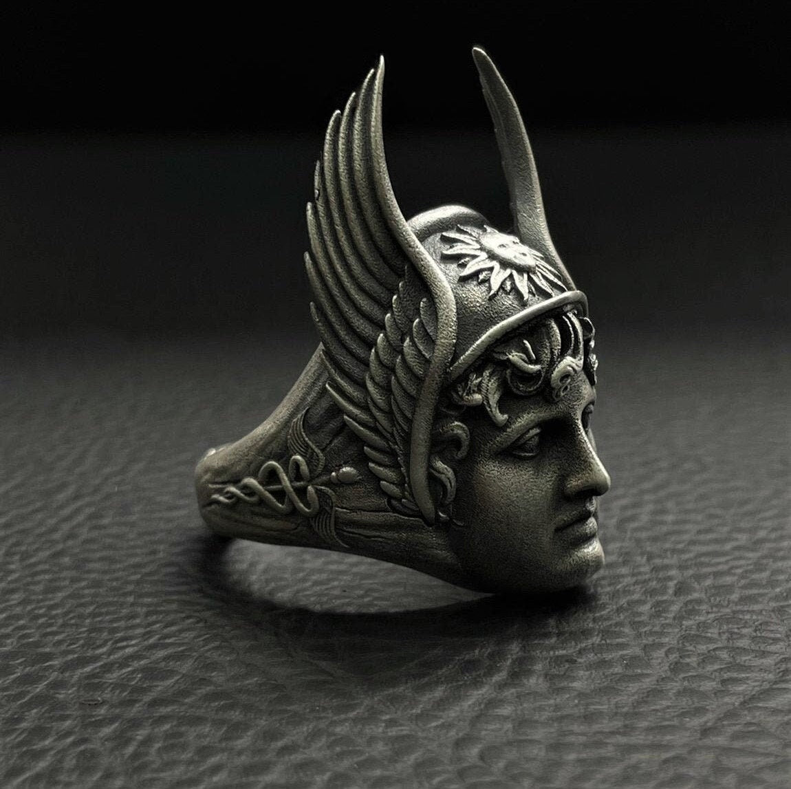 Silver Hermes Ring Oxidized Finish