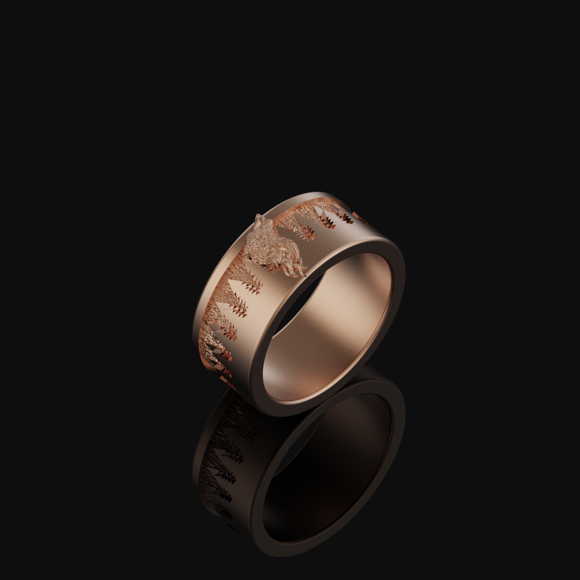 Wolf in Pines Band - Engravable Rose Gold Finish