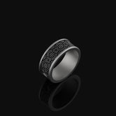 Aztec Pattern Band - Engravable Oxidized Finish