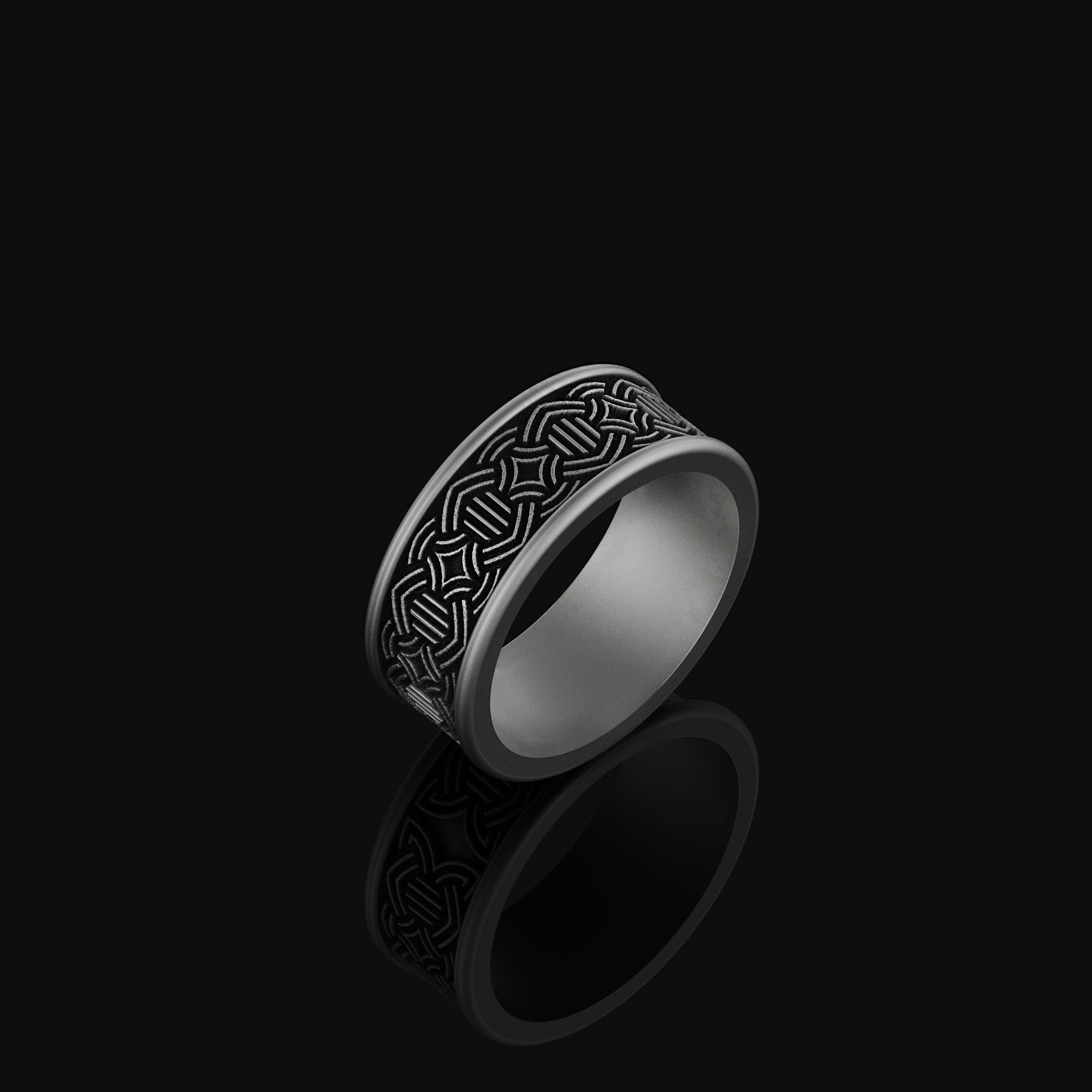 Aztec Pattern Band - Engravable Oxidized Finish