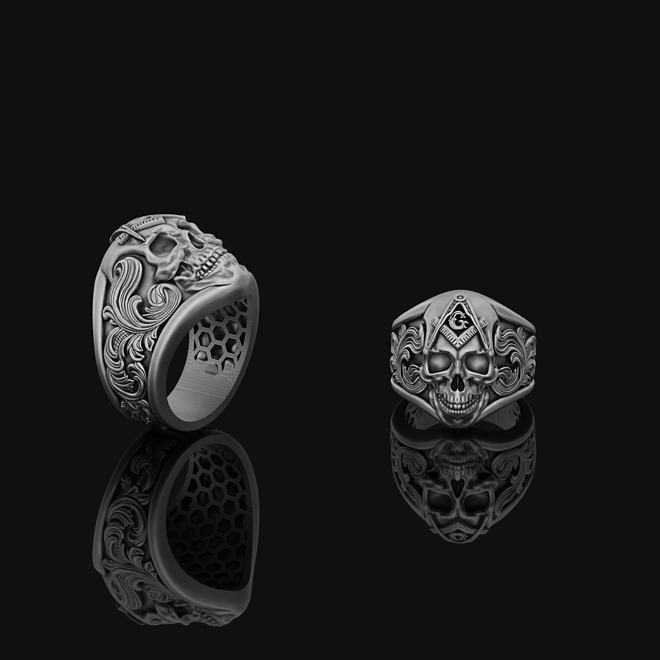 Masonic Skull Ring Oxidized Finish