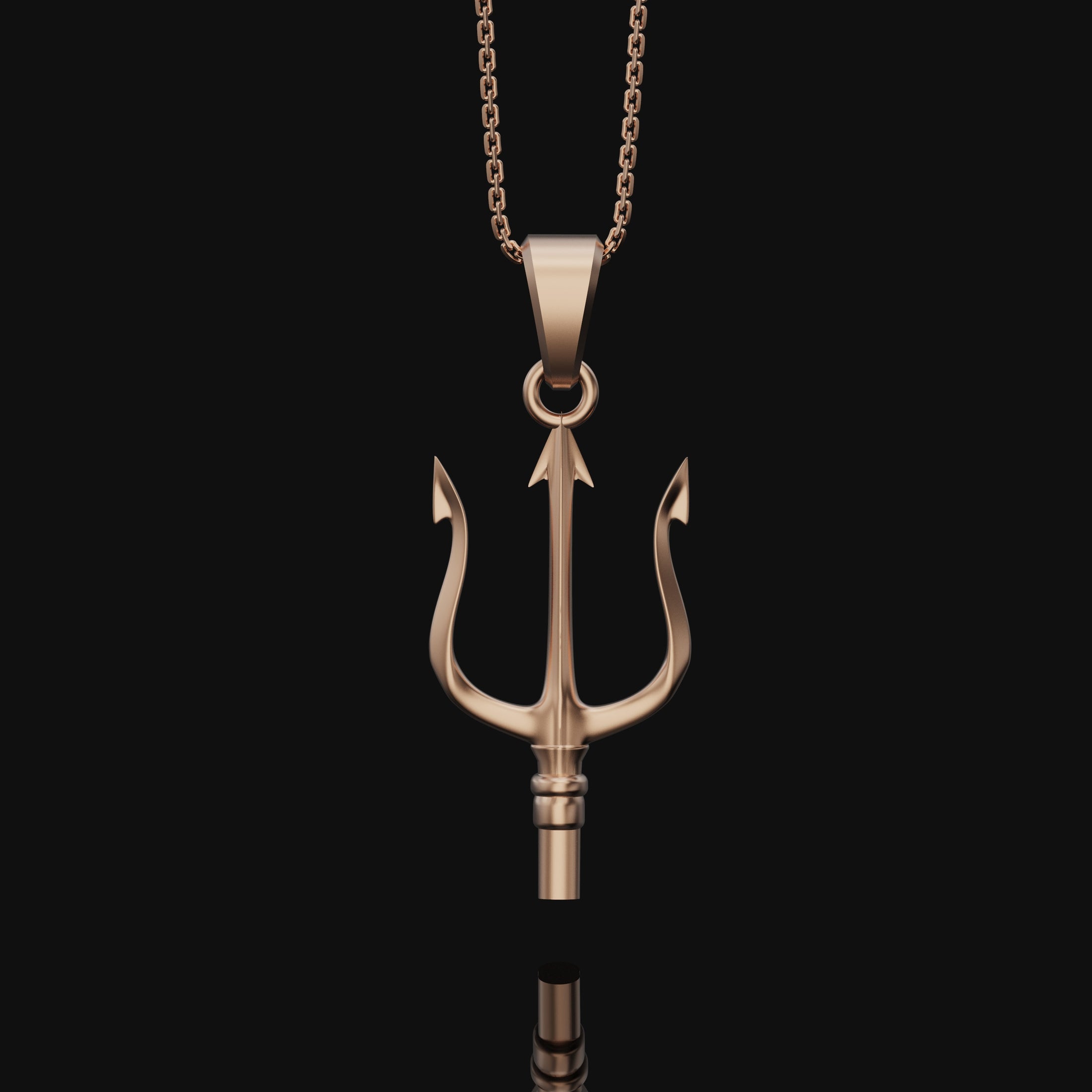 Sterling Silver Trident Necklace, Poseidon's Trident Pendant, White Gold Plated, Yellow Gold Plated, Rose Gold Plated, Birthday Gift Jewelry Rose Gold Finish
