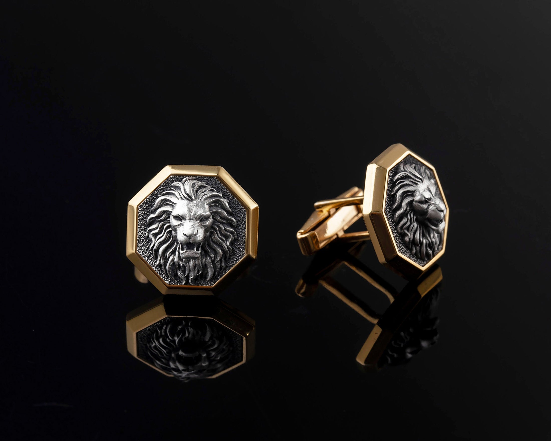 Men's Lion Cufflinks, Leo Rose gold