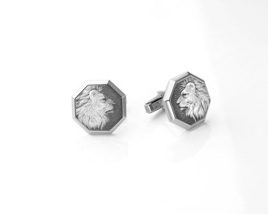 Lion Mens Cufflinks, White