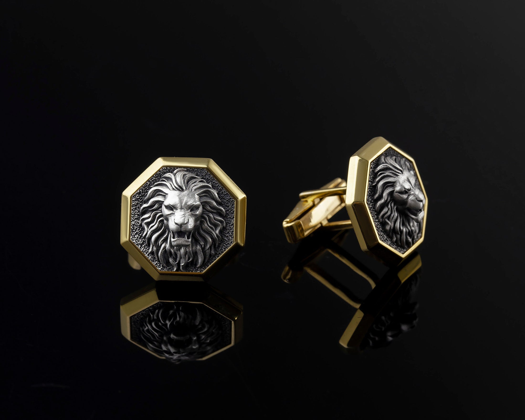 Men's Lion Cufflinks, Leo Gold