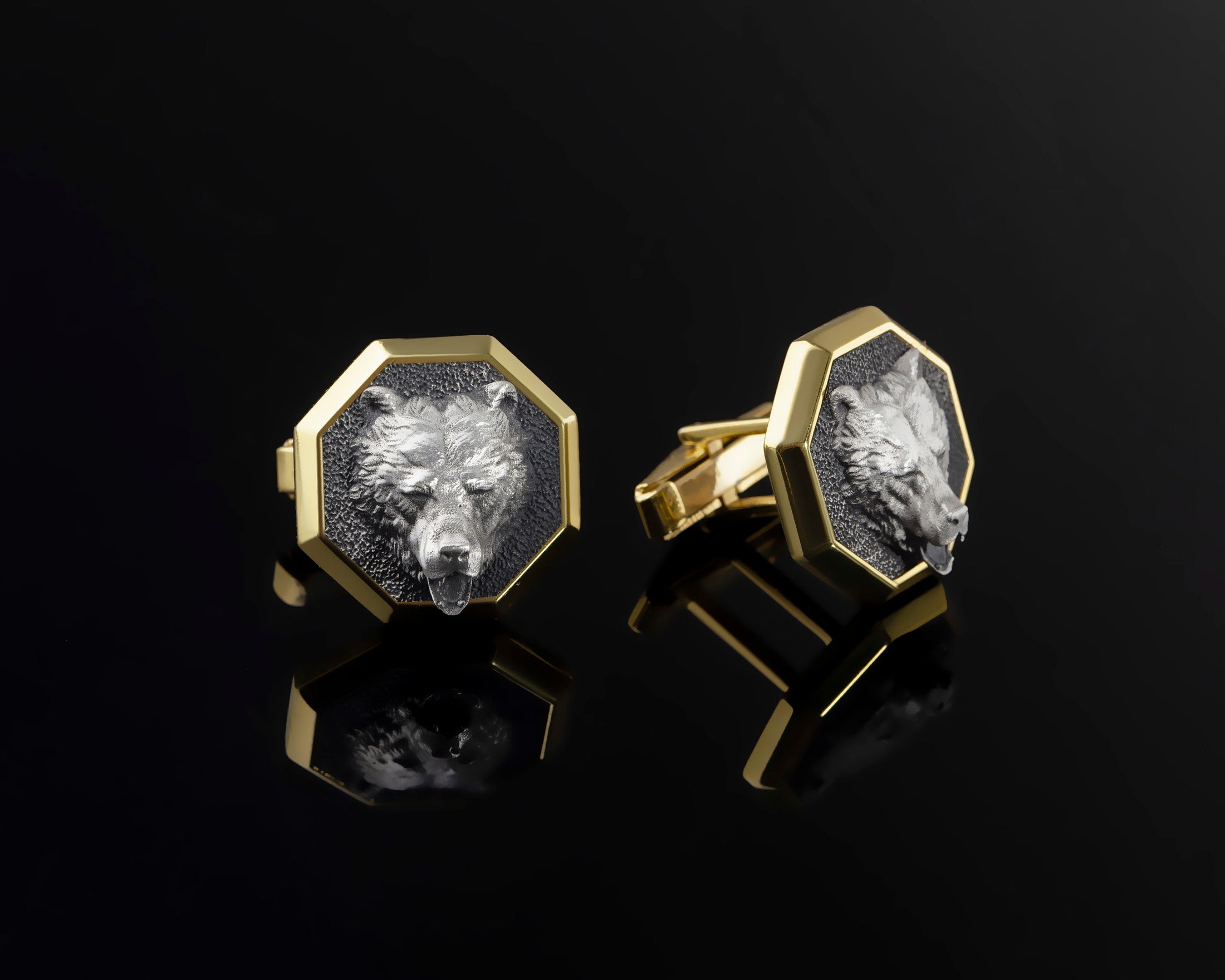 Silver Bear Cufflinks, Gold