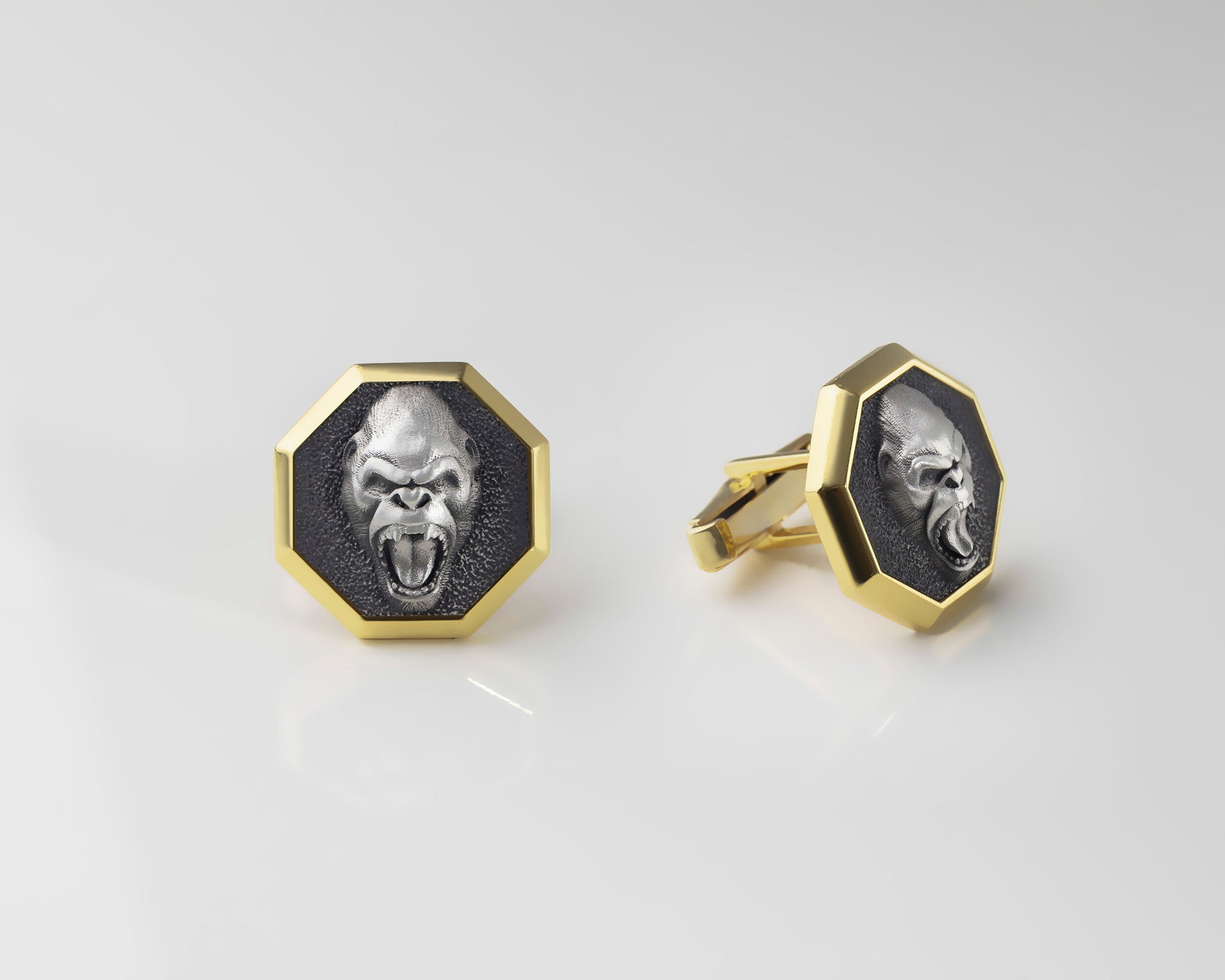Silver Gorilla Cufflinks, Gold