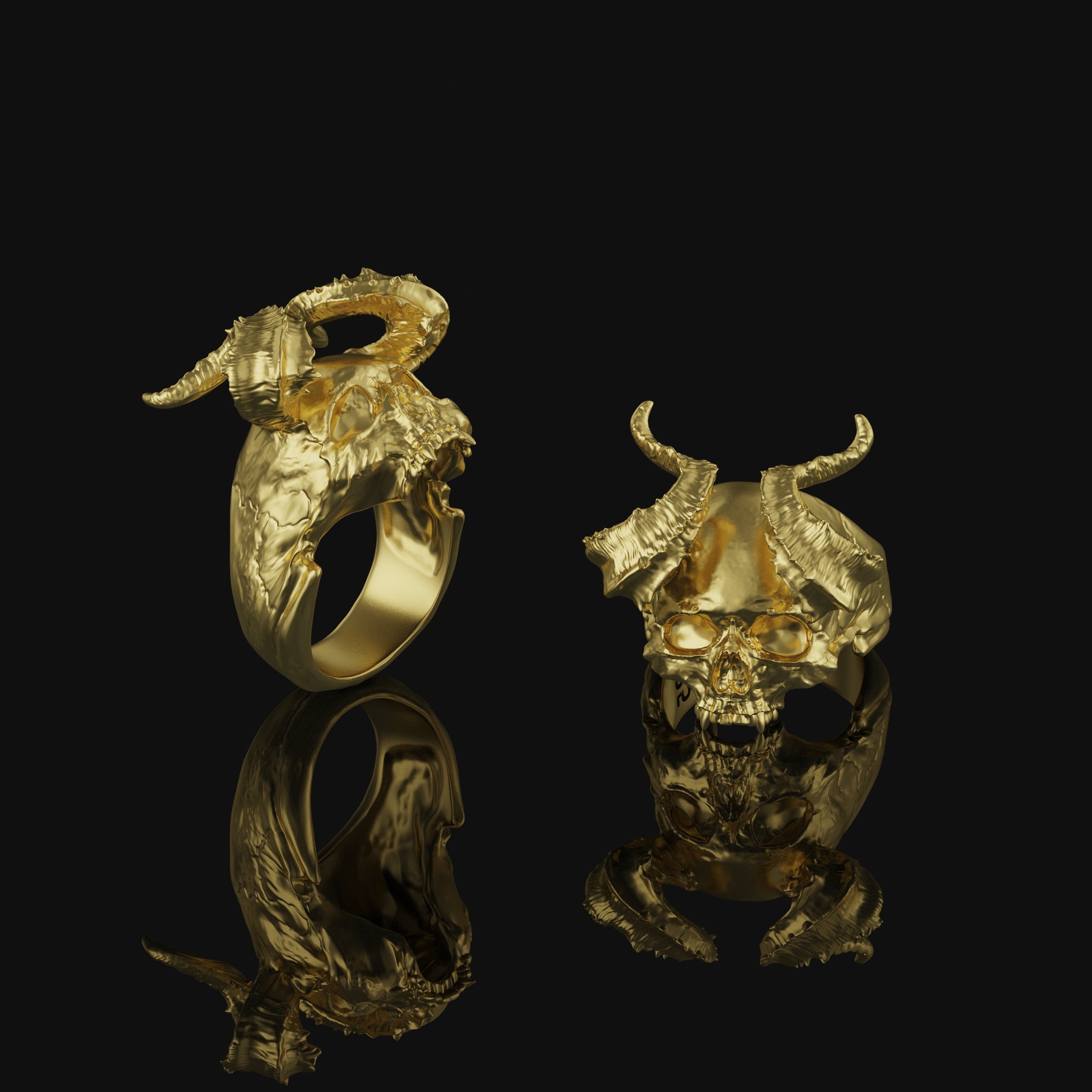 Demon Skull Ring with Gold Finish