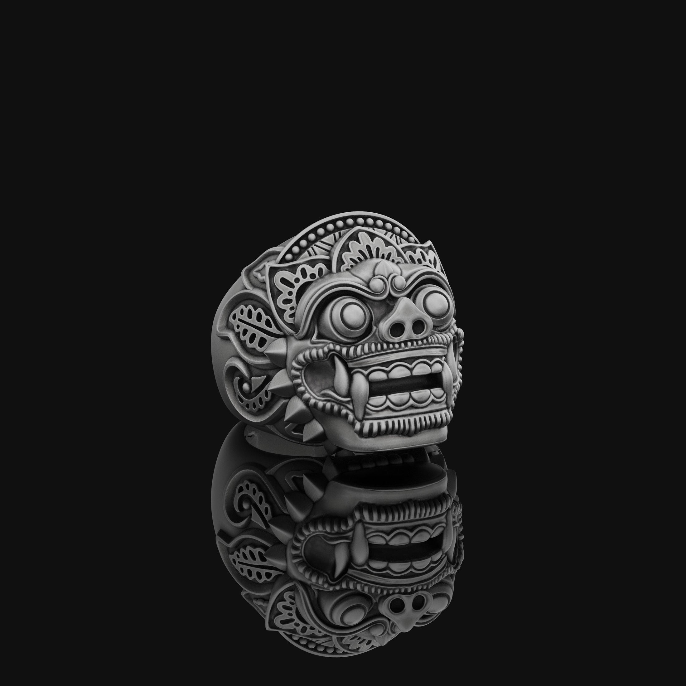 Barong God Of Good Mens Ring in Silver Oxidized Finish