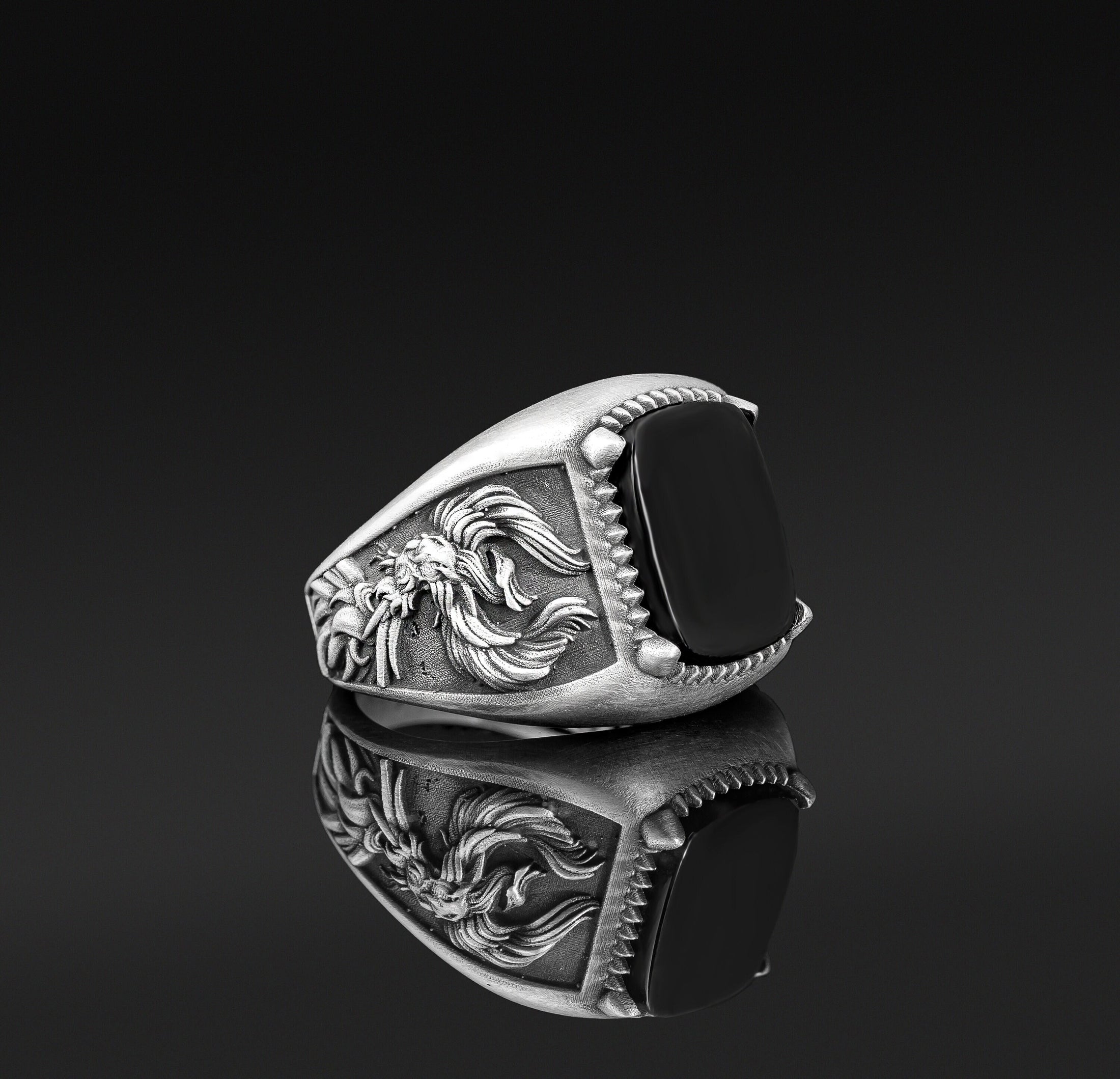 Silver Phoenix Ring, Onyx Onyx