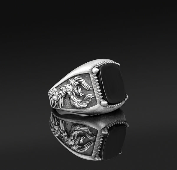 Silver Phoenix Ring, Onyx Onyx
