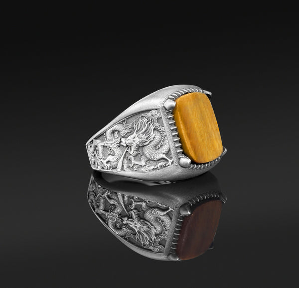 Gemstone Dragon Ring, Tiger's eye
